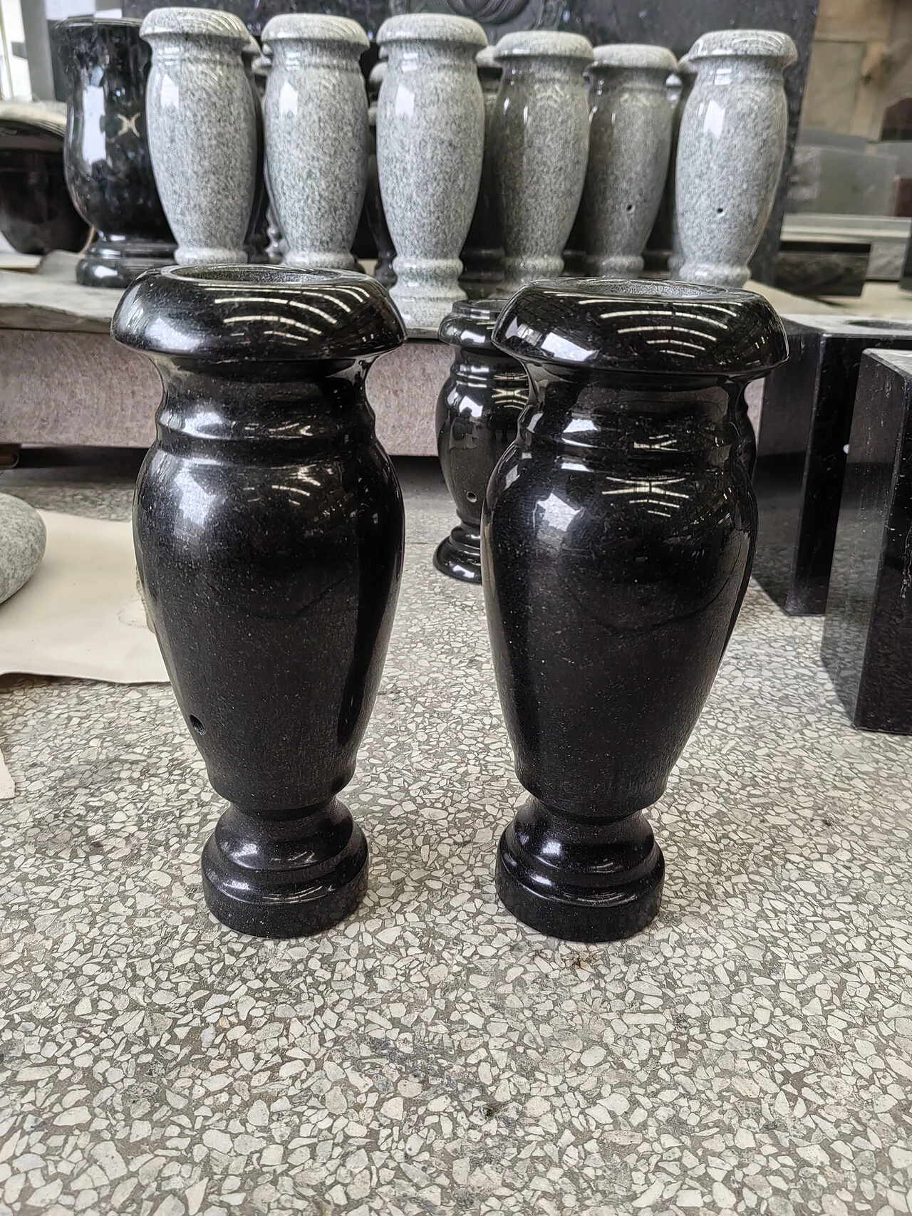 Black Granite Cemetery Vase
