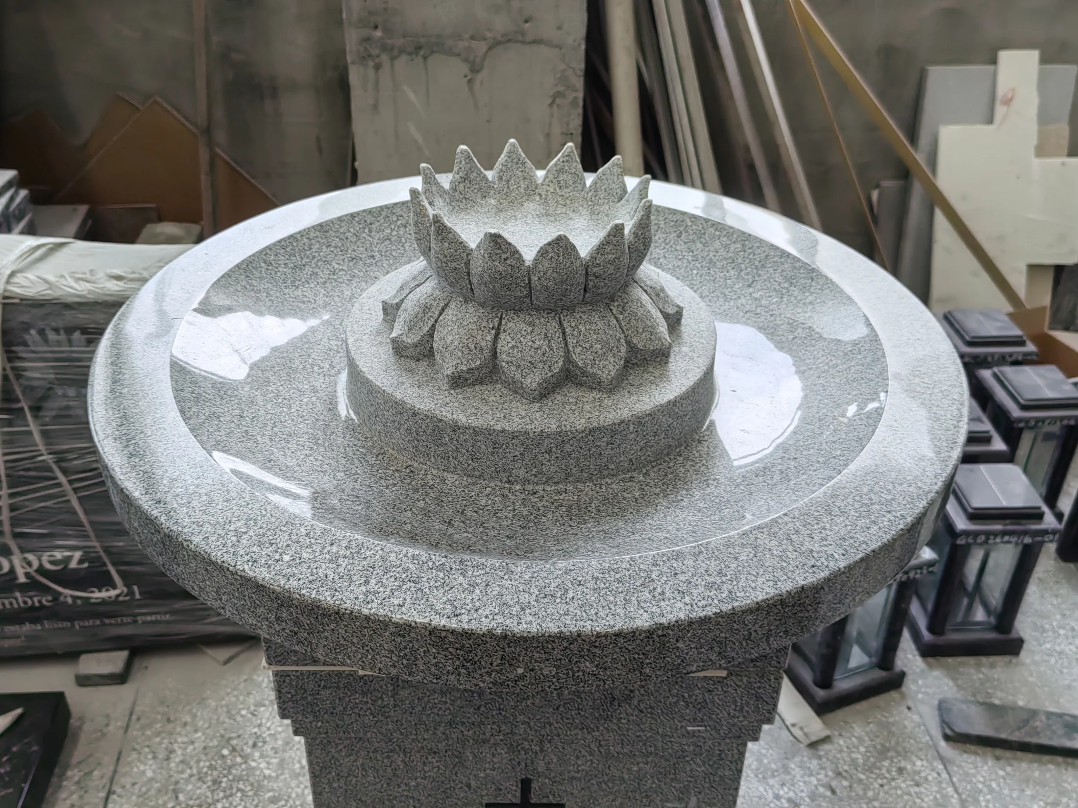 Grey Granite with Lotus Carving
