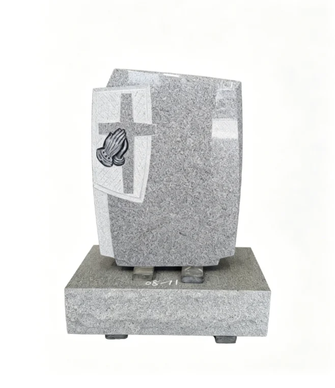 Granite Headstone with Cross & Praying Hands