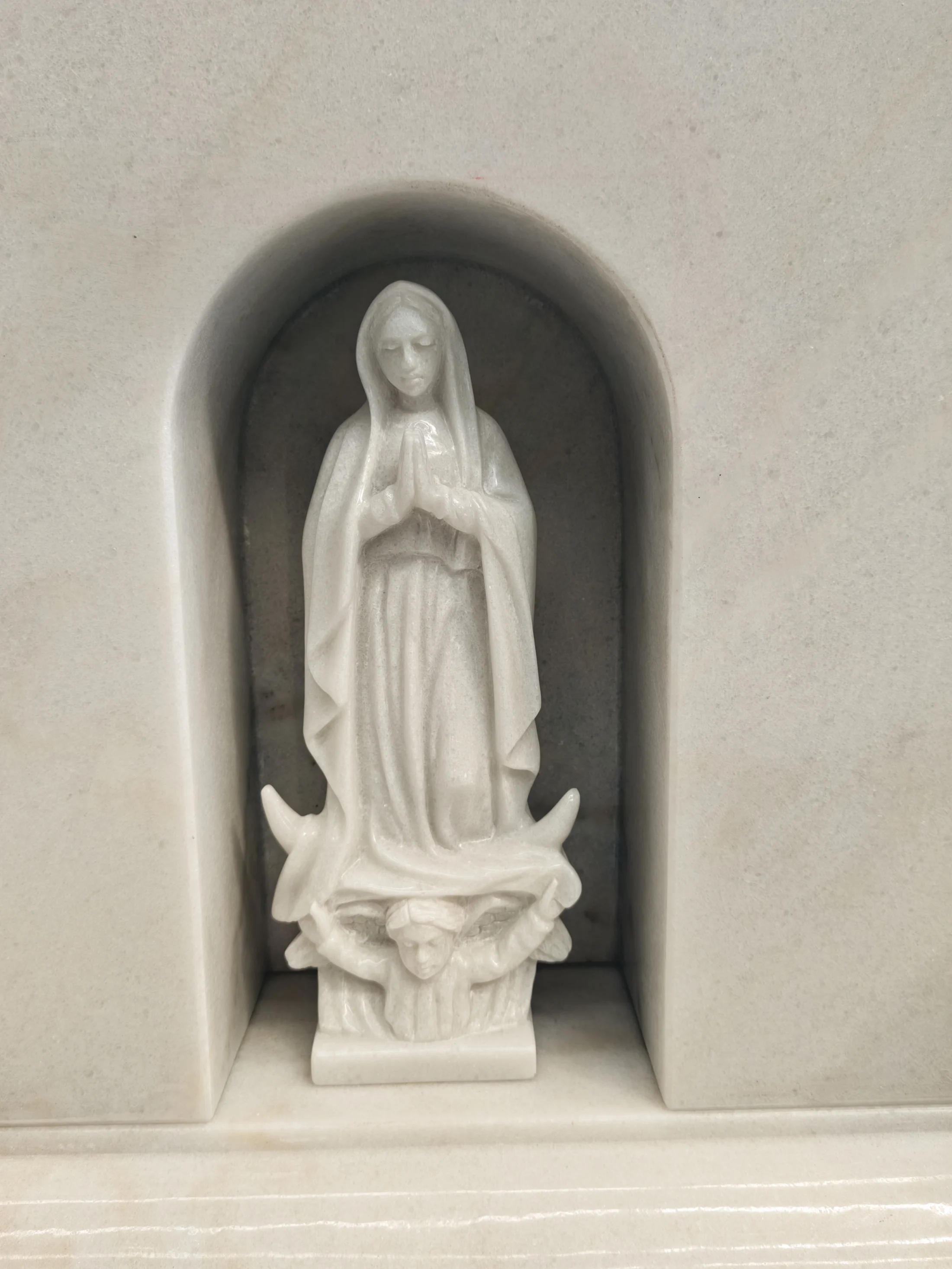 White Marble Virgin Mary Statue, A Blessing Carved Forever