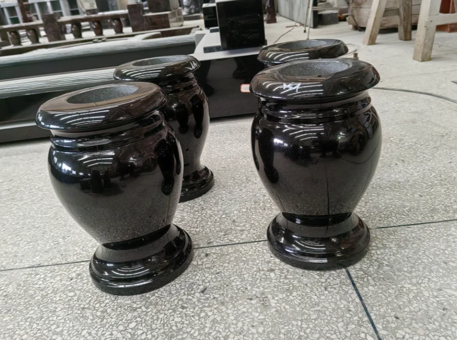 Jet Black Granite Memorial Flower Vase