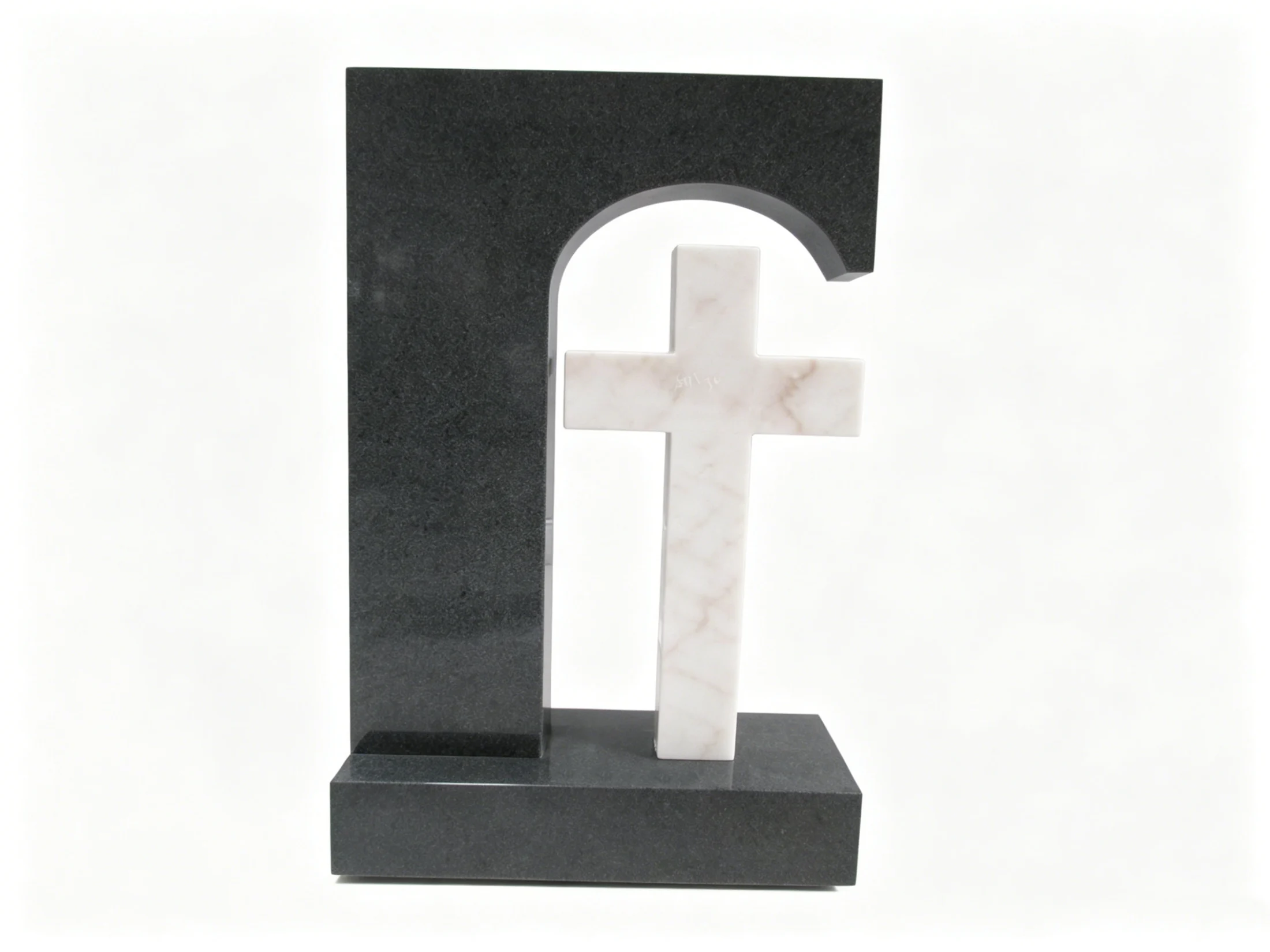 Durable Black Galaxy Granite Christian Cross Arch Monument