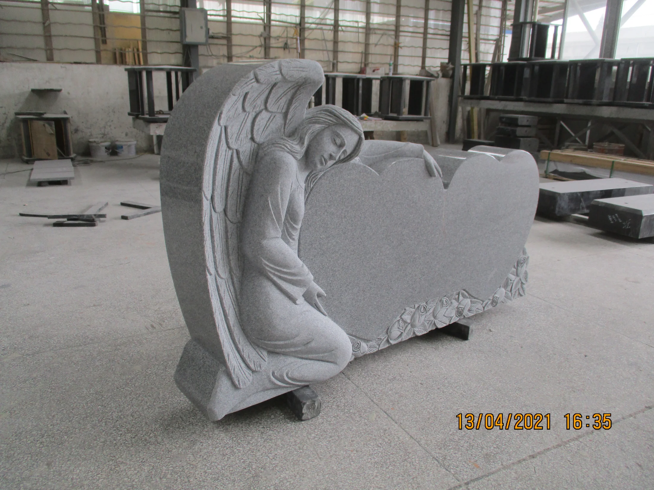 Weeping Angel Double Heart Granite Headstone Copy 3
