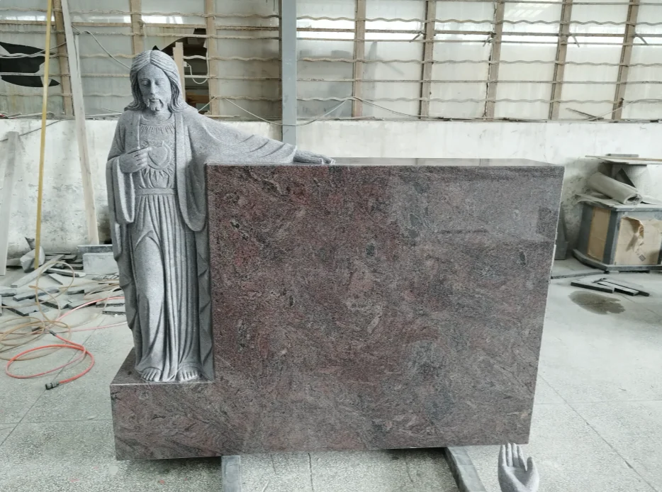Multicolor Red Granite Jesus Headstone