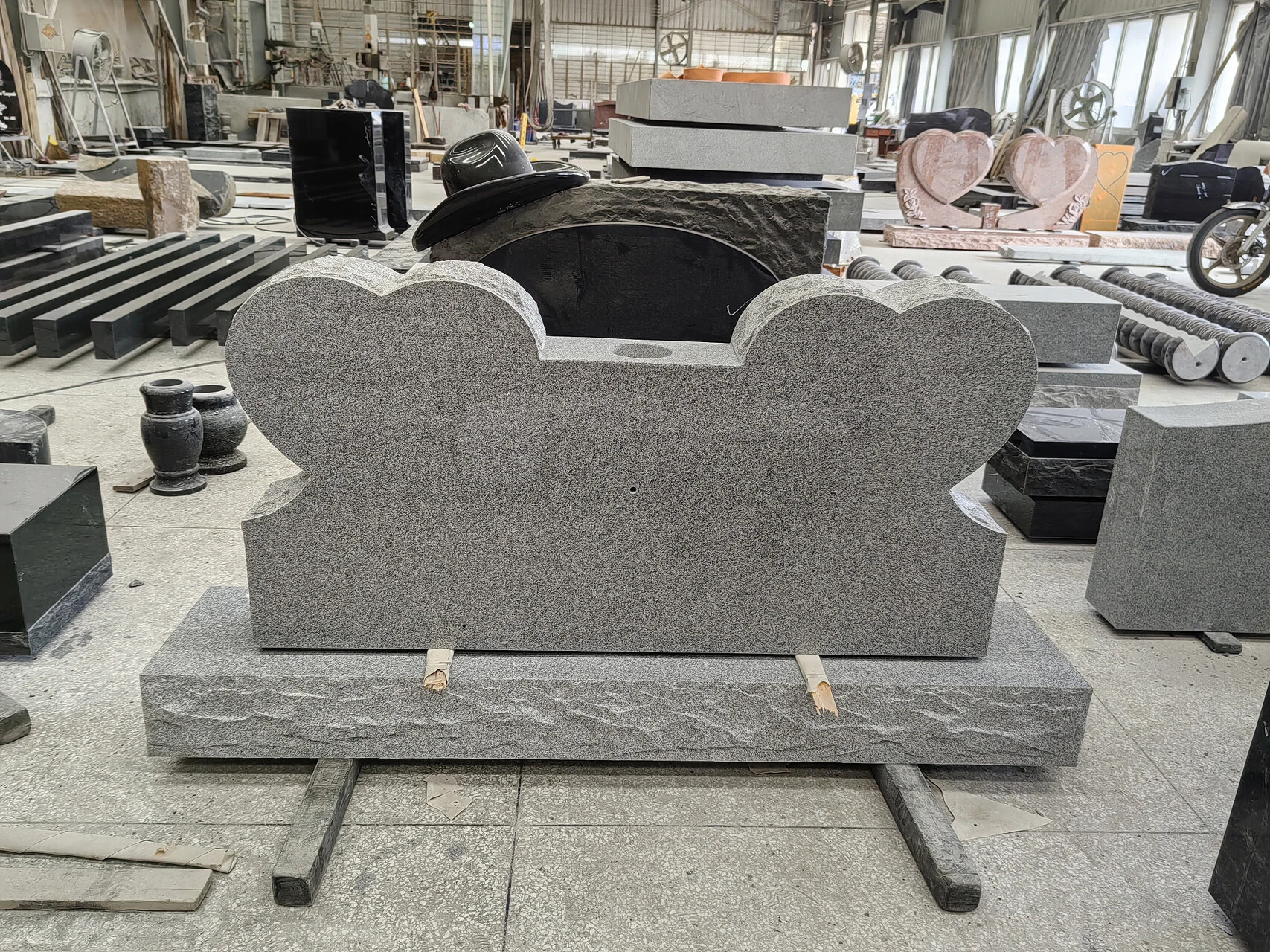Double Connected Heart Companion Headstone