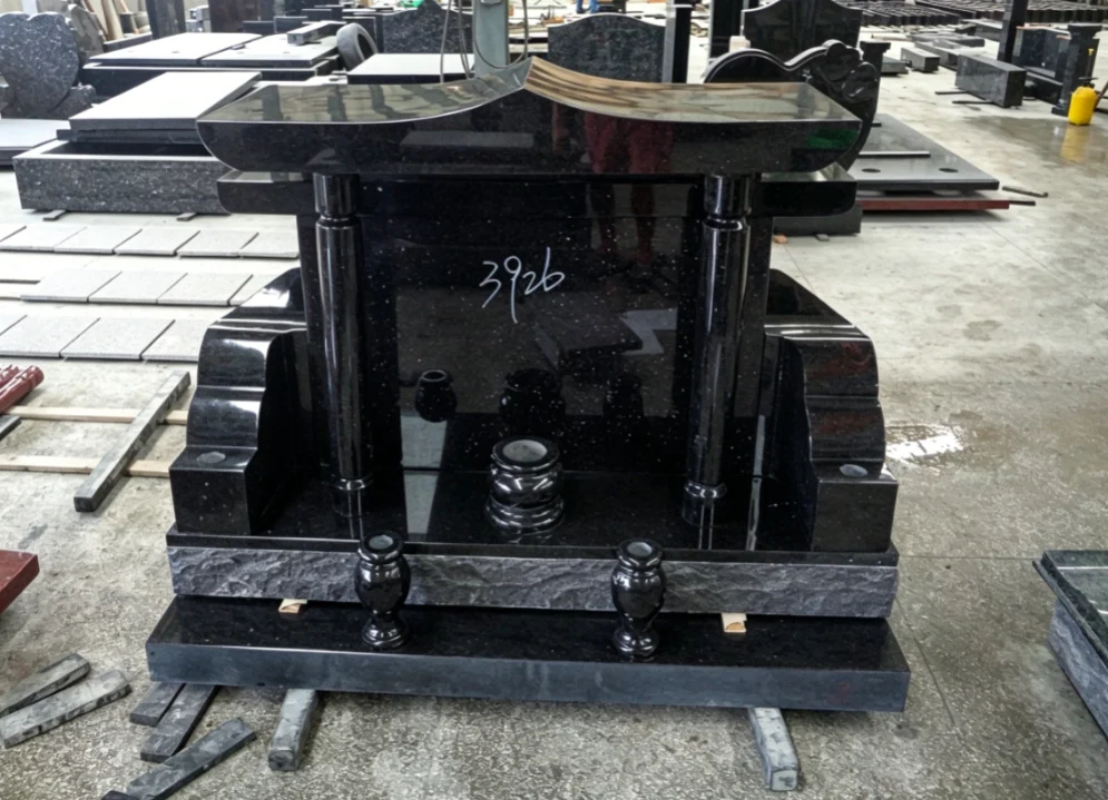 Jet Black Granite Upright Mausoleum Monument