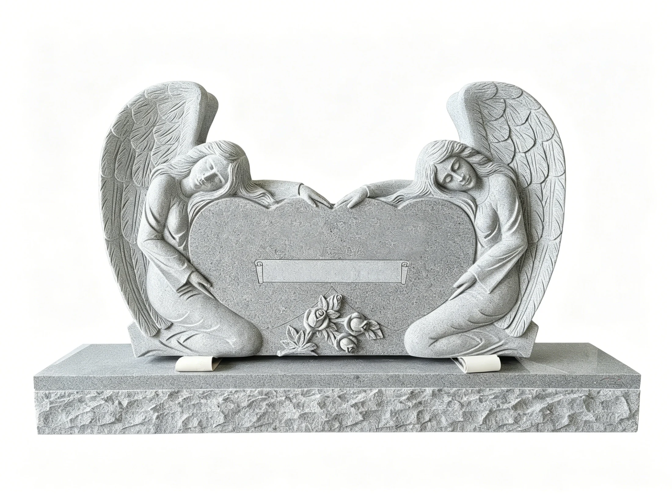 Light Grey Granite Double Angel Heart Memorial