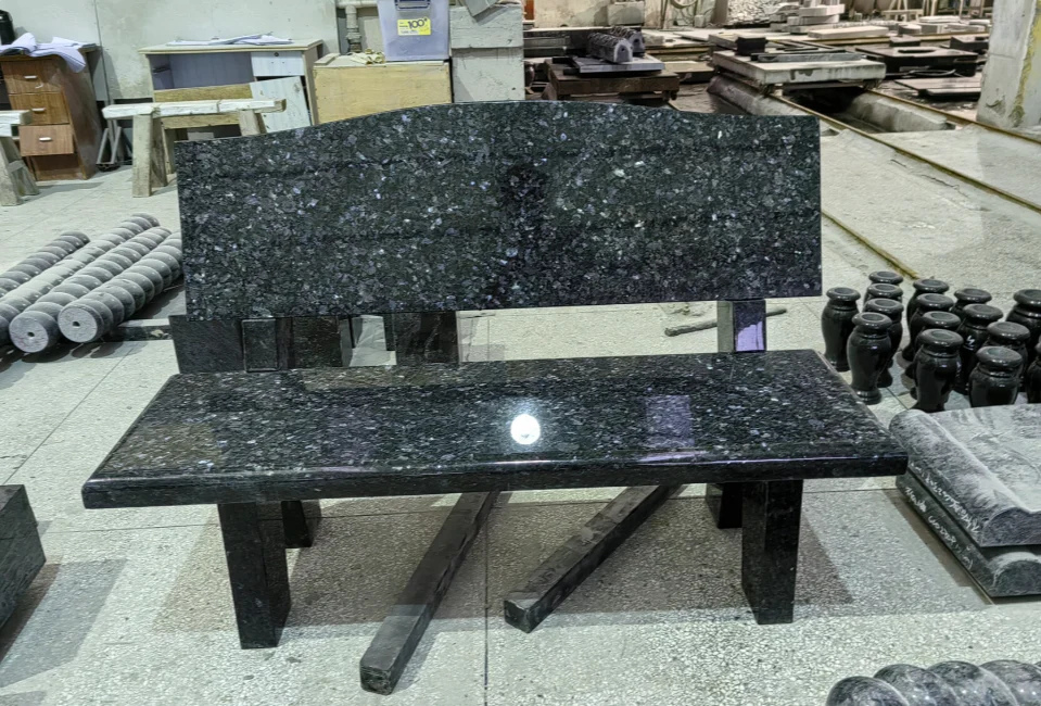 Blue Pearl Granite Cemetery Bench