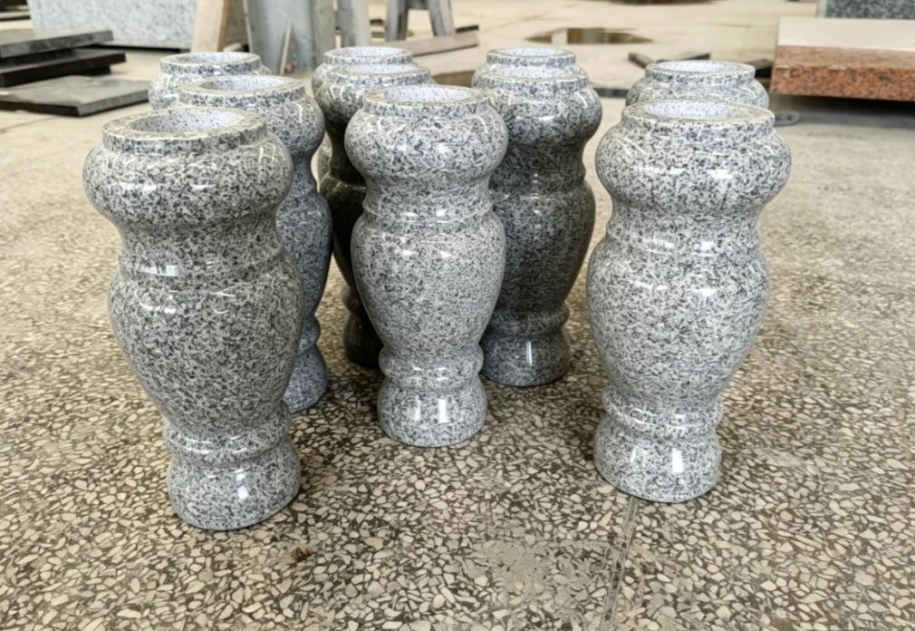 Durable Light Gray Granite Cemetery Flower Vase