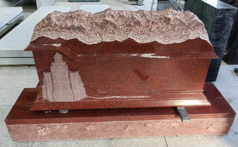 Pagoda-style red granite memorial