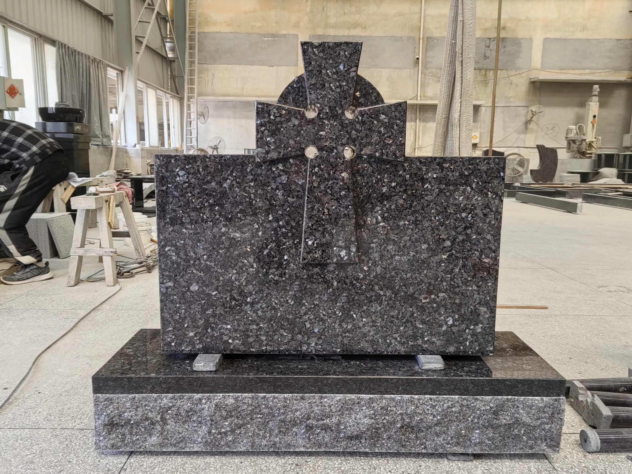 Blue Pearl Granite Cross Headstone