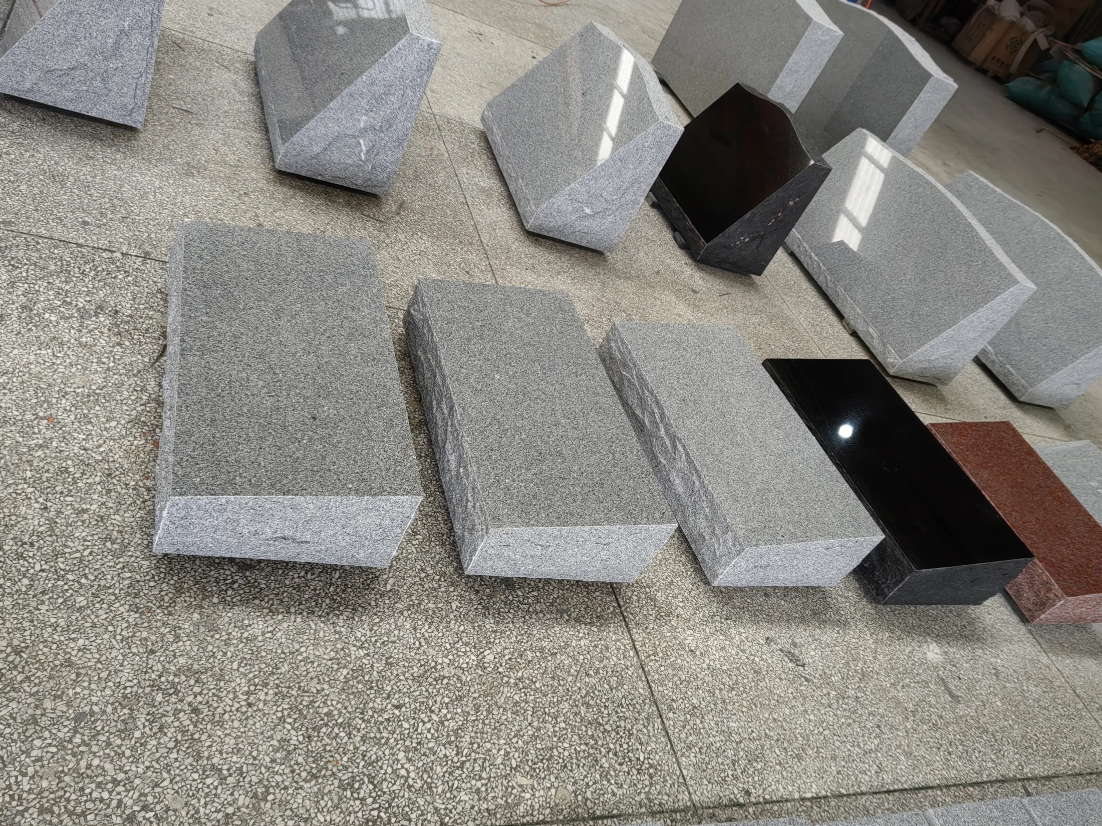 Polished Grey Granite Beveled Headstone
