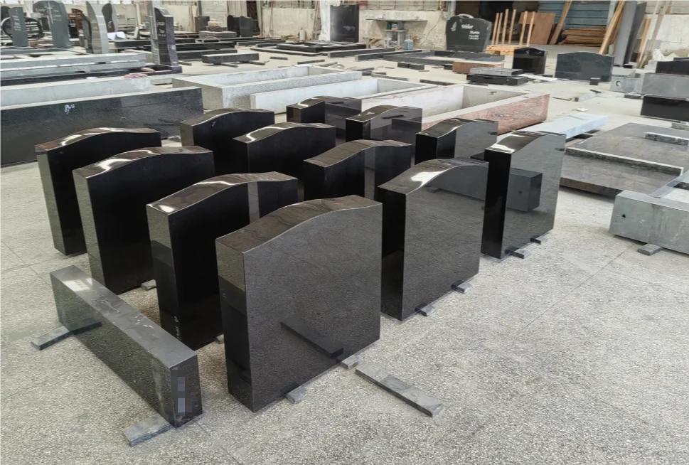 Black Granite Serpentine Top Tombstone Set