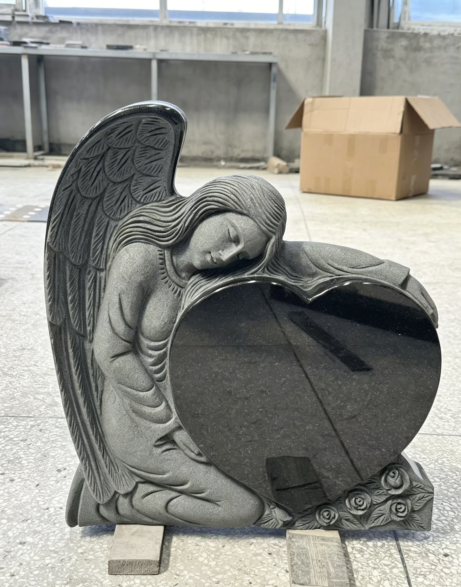 Angel Embracing Heart Granite Memorial