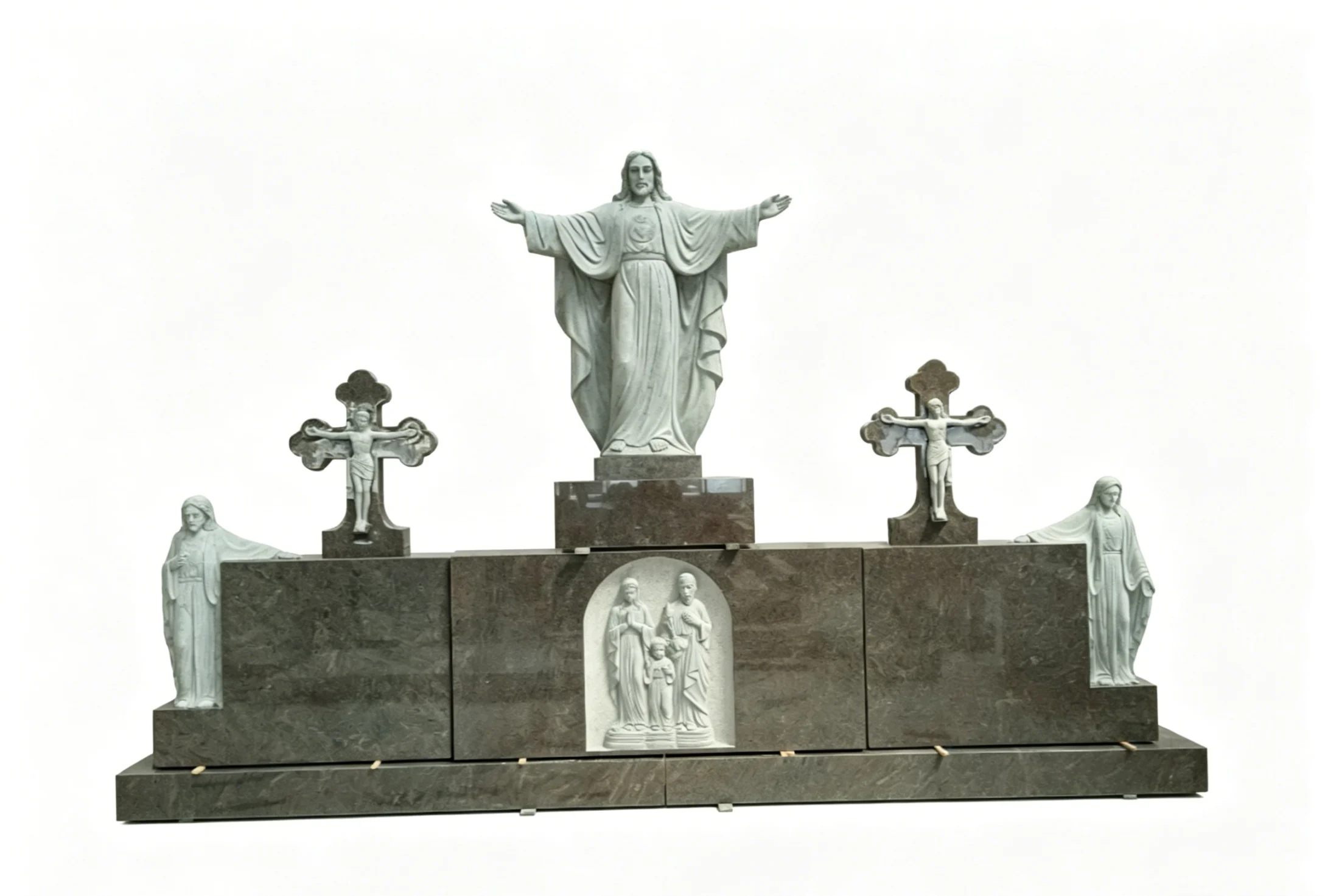 Holy Family Hand-Carved Marble and Granite Headstone
