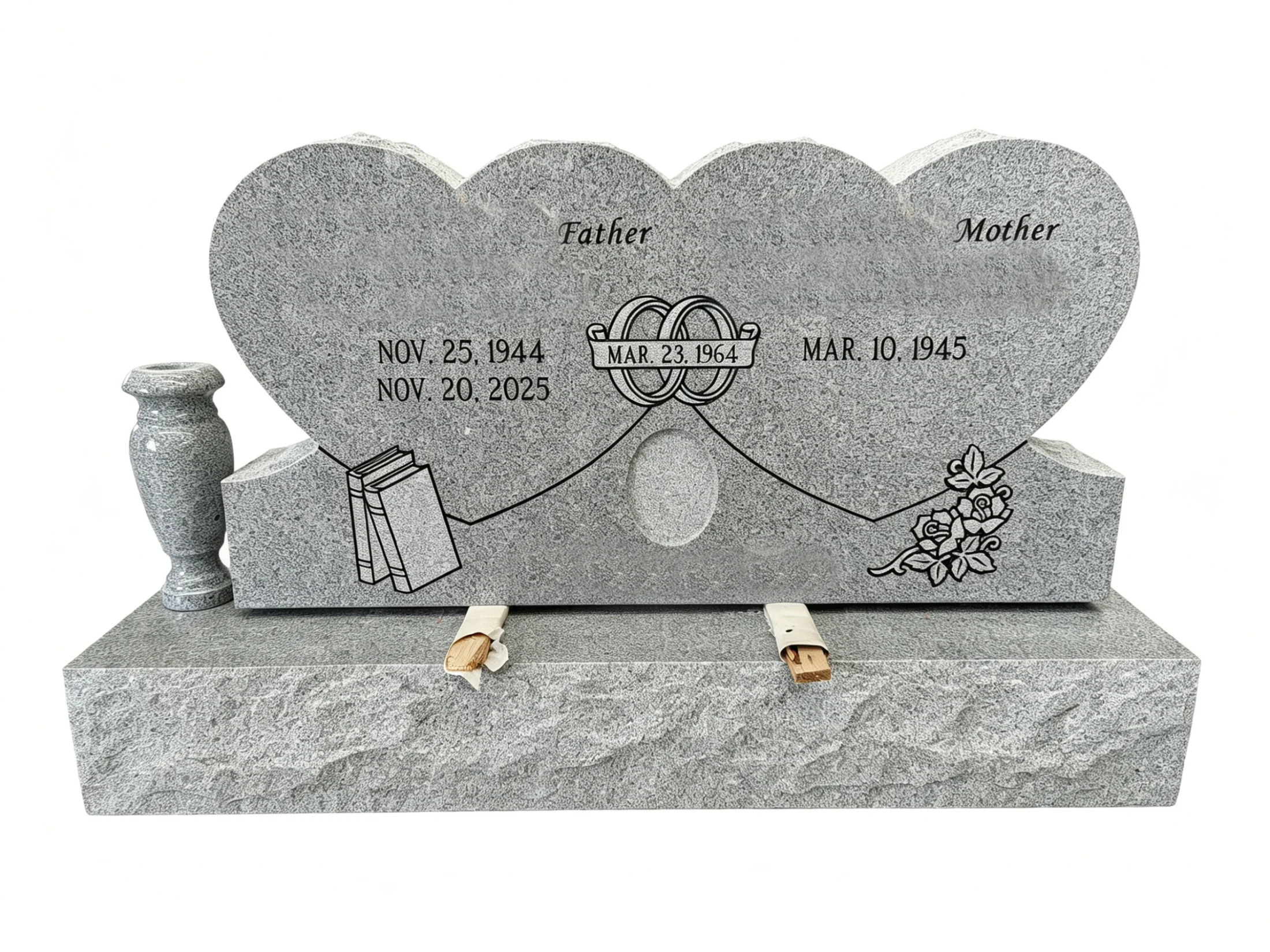 Twin Linked Heart Couple Granite Headstone for Eternal Companion