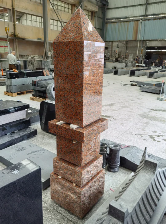 Red Granite Obelisk Headstone