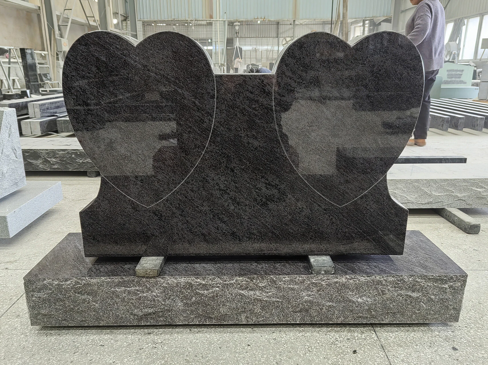 Double Connected Heart Companion Headstone