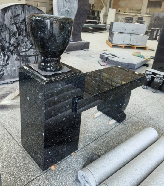 Granite Cemetery Bench with Vase