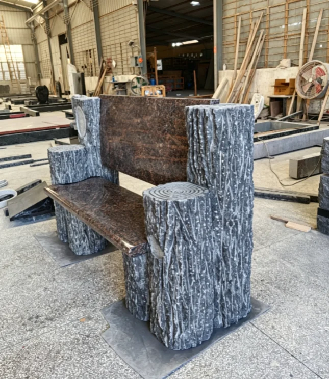 Tree-Trunk Style Granite Memorial Bench