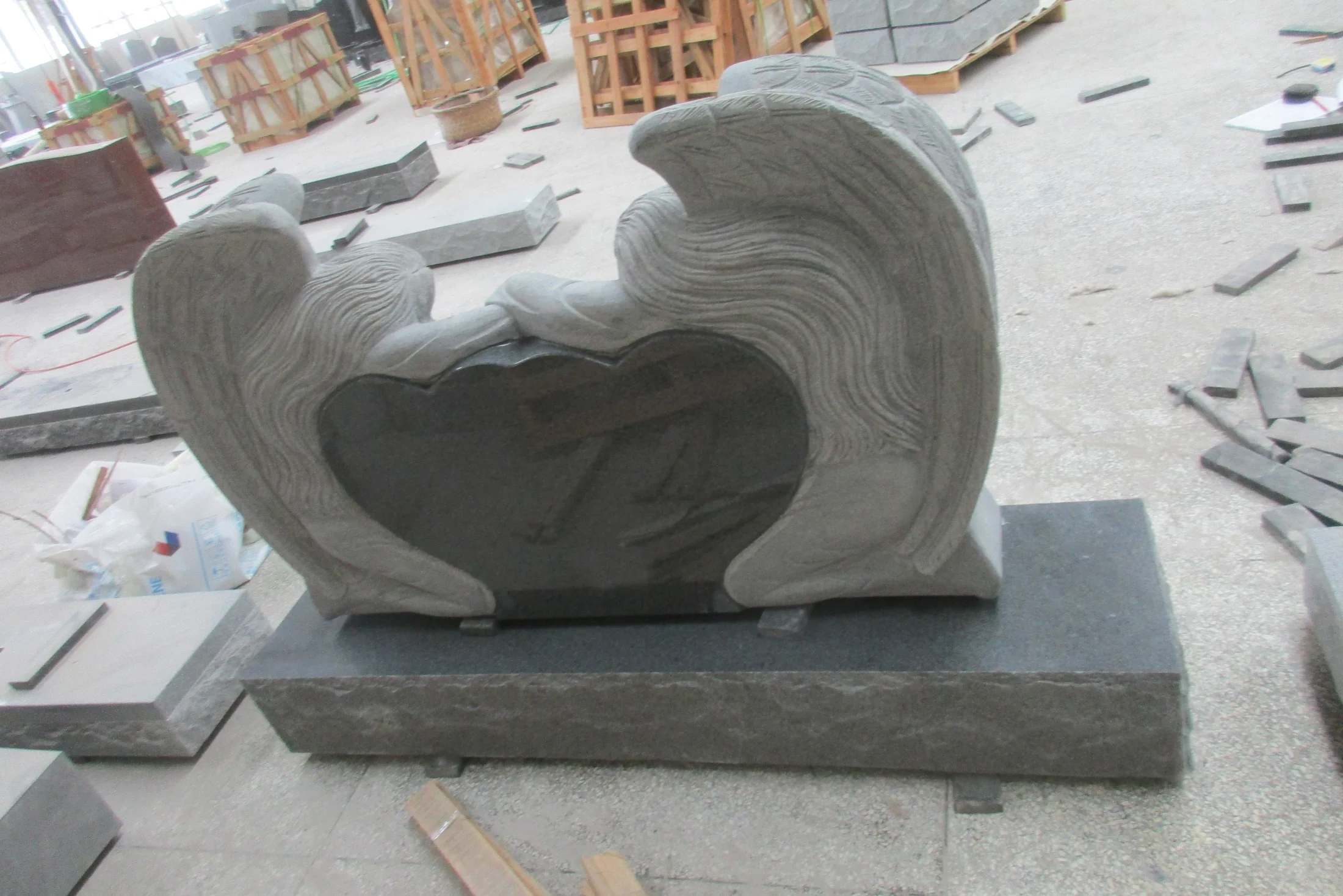 Double Heart Outline Companion Granite Tombstone