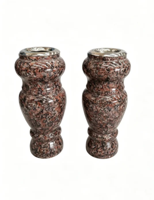 Polished Granite Vase with Stainless Steel Rim